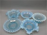 5 pc Fenton  blue opal hobnail as shown