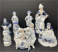 Collection of Blue and White Porcelain Figurines
