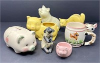 Ceramic Farm Pig Cat Sheep Animal Figurines