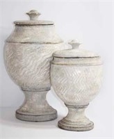 Two Ethan Allen Pillow Style Ceramic jars