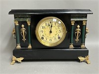 Sessions Ornate Black Pillar Wood Mantle Clock