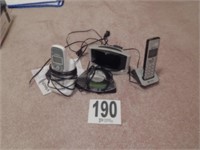 (1) V-Tech Phone, (2) Clocks (1) AT&T Phone