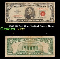 1963 $5 Red Seal United States Note Grades vf+