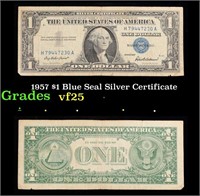 1957 $1 Blue Seal Silver Certificate Grades vf+