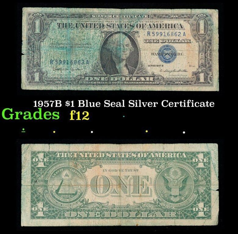 1957B $1 Blue Seal Silver Certificate Grades f, fi