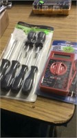 SET OF NEW SCREWDRIVERS & MULTI METER