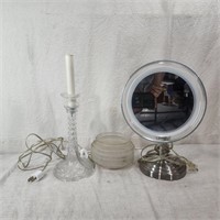 Vintage crystal lamp, fixture & mirror