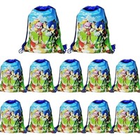 12 Pack Blue Sonic Drawstring Bags