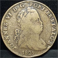 1825 Portugal 40 Reis Potaco Large Bronze Coin