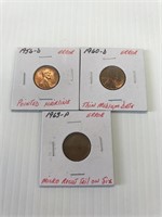 1956-1963 (3) Error Lincoln Cents