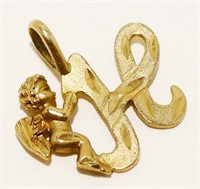 10K Y Gold "H" with Angel Pendant Charm 1g