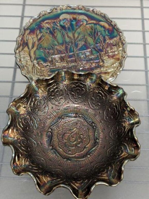 SIGNED FENTON PLATE AND BOWL
