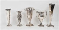 5 Repousse, Chased, Art Nouveau, & Other Vases