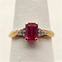 10K Gold Ring Ruby & Diamonds