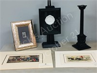 vintage prints, framed stamp, easel