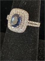 18K WHITE CUSTOM DIAMOND AND BLUE SAPPHIRE RING