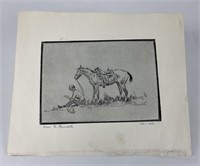 Ace Powell Etching Cowboy and Horse