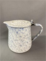 Agateware Blue and White Mottled Pattern Pitcher