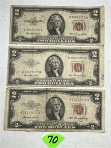 (3) 1953 $2 Red Seal Notes