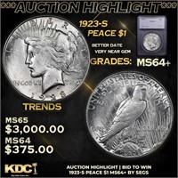 ***Auction Highlight*** 1923-s Peace Dollar 1 Grad