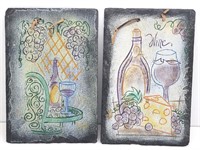 (2) Slate Wall Art Wine Sketches