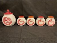 ANCHOR HOCKING MILK GLASS CANISTER & SHAKER 5PC.