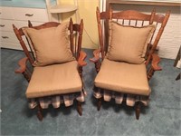 2 Wooden Cushion Chairs Rocking