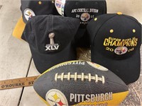 Steelers hats and football
