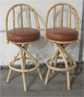 Pair Of Bamboo Swivel Seat Bar Stools