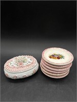 Vintage Lot Ceramic Mini Floral Saucers & Trinket