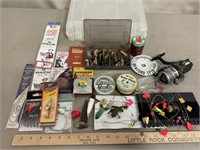 Fishing gear with tote, line, hooks, lures,