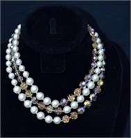 Vtg Glass Bead & Faux Pearl Necklace