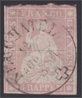 Switzerland Stamps #28 Used fresh silk thread issu