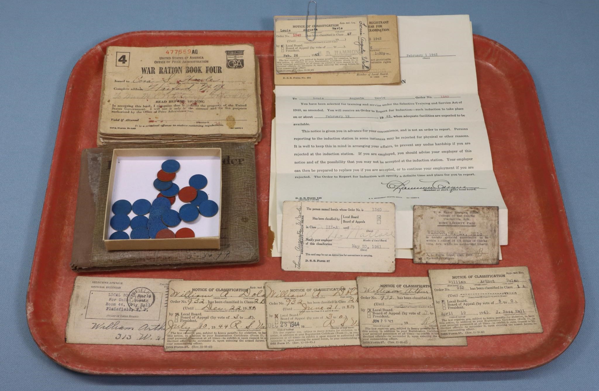 WWII Draft Notices, Ration Book & Tokens