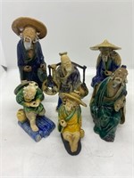 Lot of 6 Chinese Glazed Mudmen Pottery Ceramic