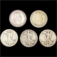 (5) Varied US Half Dollars (1892, 1893, 1916-S, 19