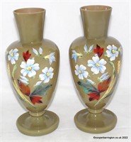 Antique Handpainted Opaline Glass Vases