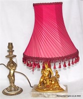 Gilt & Marble Putti Cherub Table Lamps