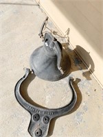 CAST IRON BELL WITH HANGER, MARKED CRYSTAL METAL