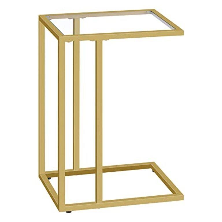 HOOBRO C Shaped End Table, Tempered Glass Snack