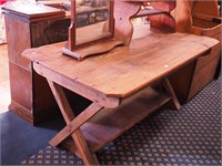 Primitive pine kitchen table with crossed legs