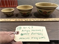 3 antique Watt Pottery nesting mixing bowls