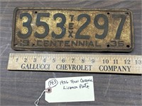 1936 original Texas Centennial license plate