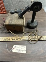 Kellogg antique stick telephone + oak ringer box