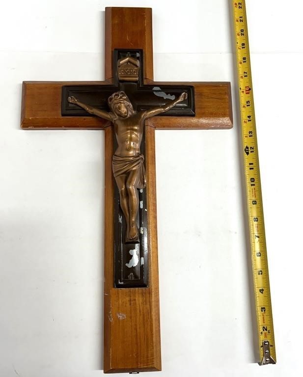 Grand crucifix lourd en bronze et bois, 5lbs,