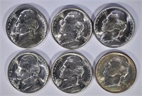 6-GEM BU 1944-P SILVER JEFFERSON NICKELS