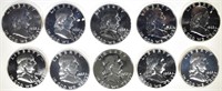 10-PROOF 1962 FRANKLIN HALF DOLLARS