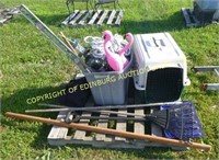 MISC LAWN TOOLS, ROPE, DOG CAGE, PAINTBALL MISC