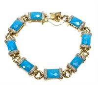Sterling silver 7" bracelet with faceted blue