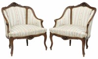 (2) FRENCH LOUIS XV STYLE UPHOLSTERED BERGERES